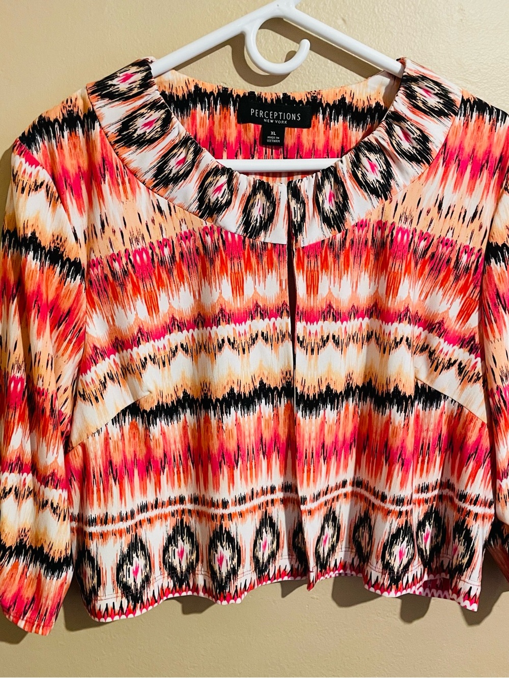Perceptions Orange, Pink & Black Printed Round Neck Blouse